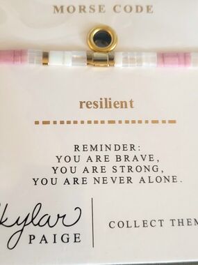 Resilient Morse Code Bracelet - Pink & White with Gold Accent
